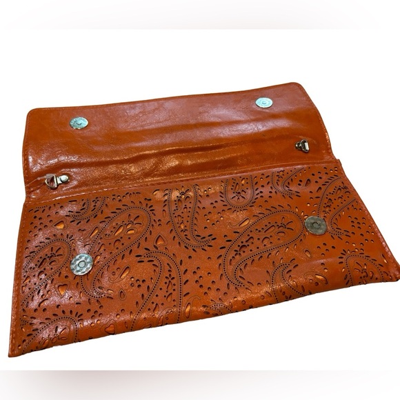 Long‎ Orange Paisley Print Clutch HandBag - Picture 2 of 8